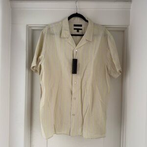 Banana Republic Cream Short-Sleeve Button-Up Shirt with Yellow Stripes